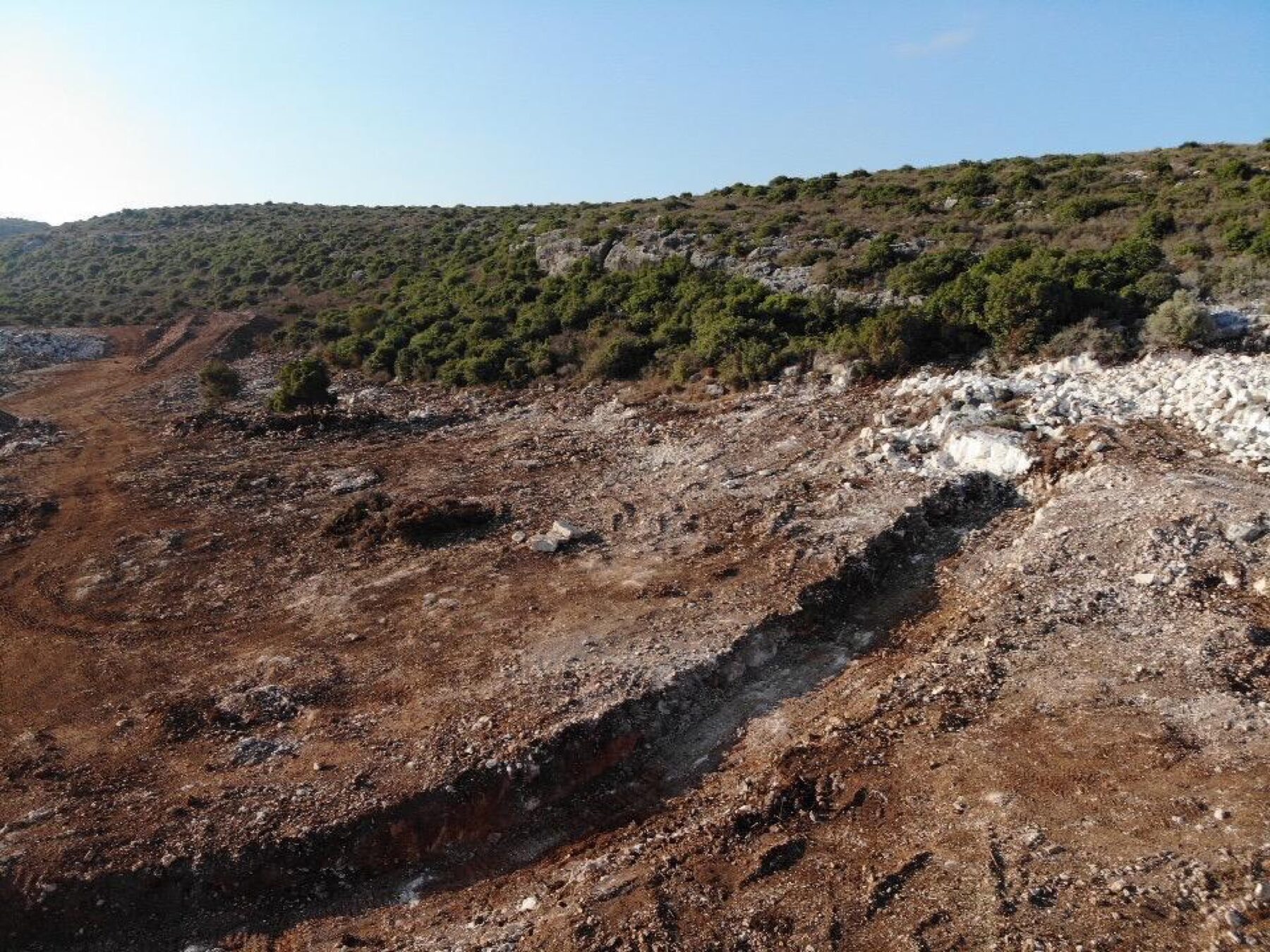 Cleared and graded hillside